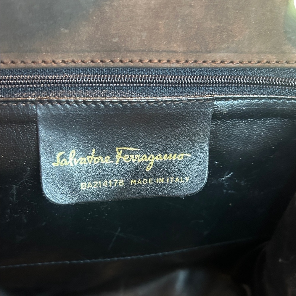 Salvatore Ferragamo Brown Suede Vala Bow handbag 2way with COA EUC - Picture 11 of 16